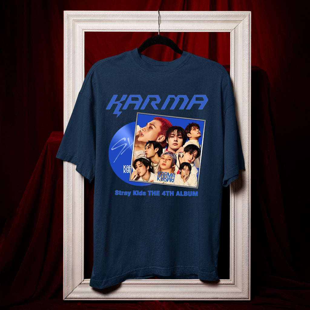 Stray Kids Karma 4th Album T-Shirt - Hang view, Y2K kpop concert tee