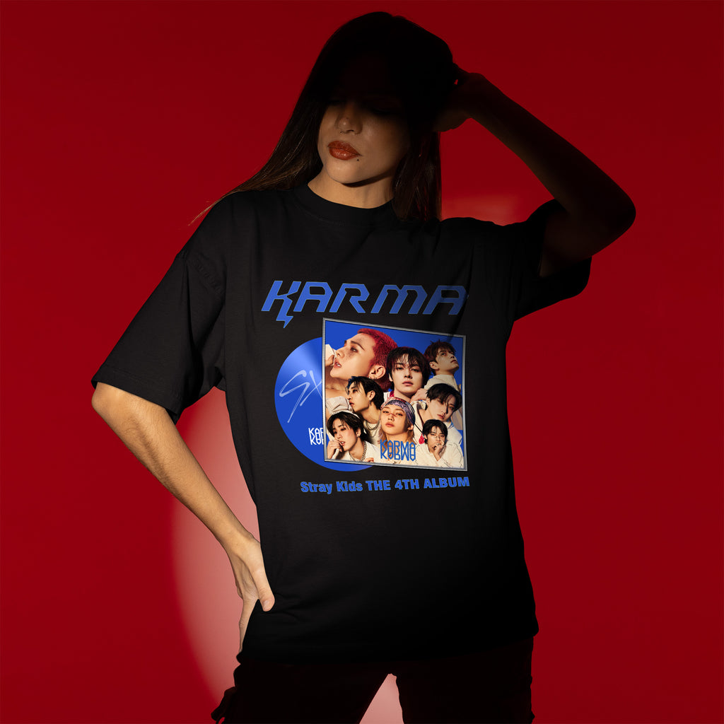 Stray Kids Karma 4th Album T-Shirt - Women view, Y2K kpop concert tee