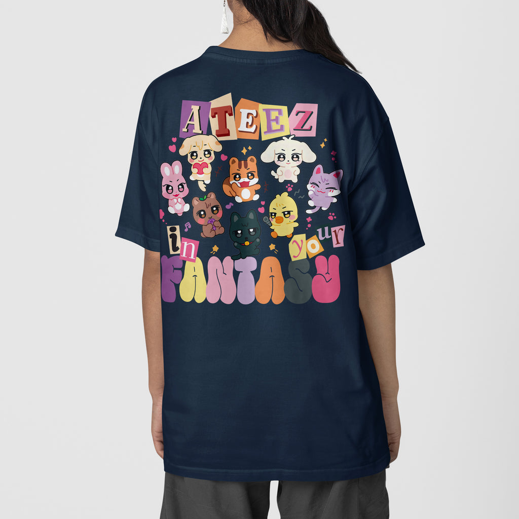 ATEEZ Cute Aniteez In Your Fantasy T-Shirt - Back view, Y2K kpop concert tee