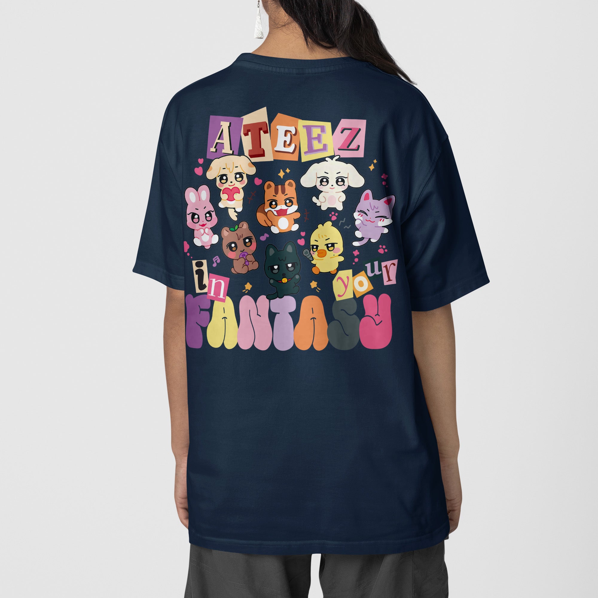 ATEEZ Cute Aniteez In Your Fantasy T-Shirt - Back view, Y2K kpop concert tee