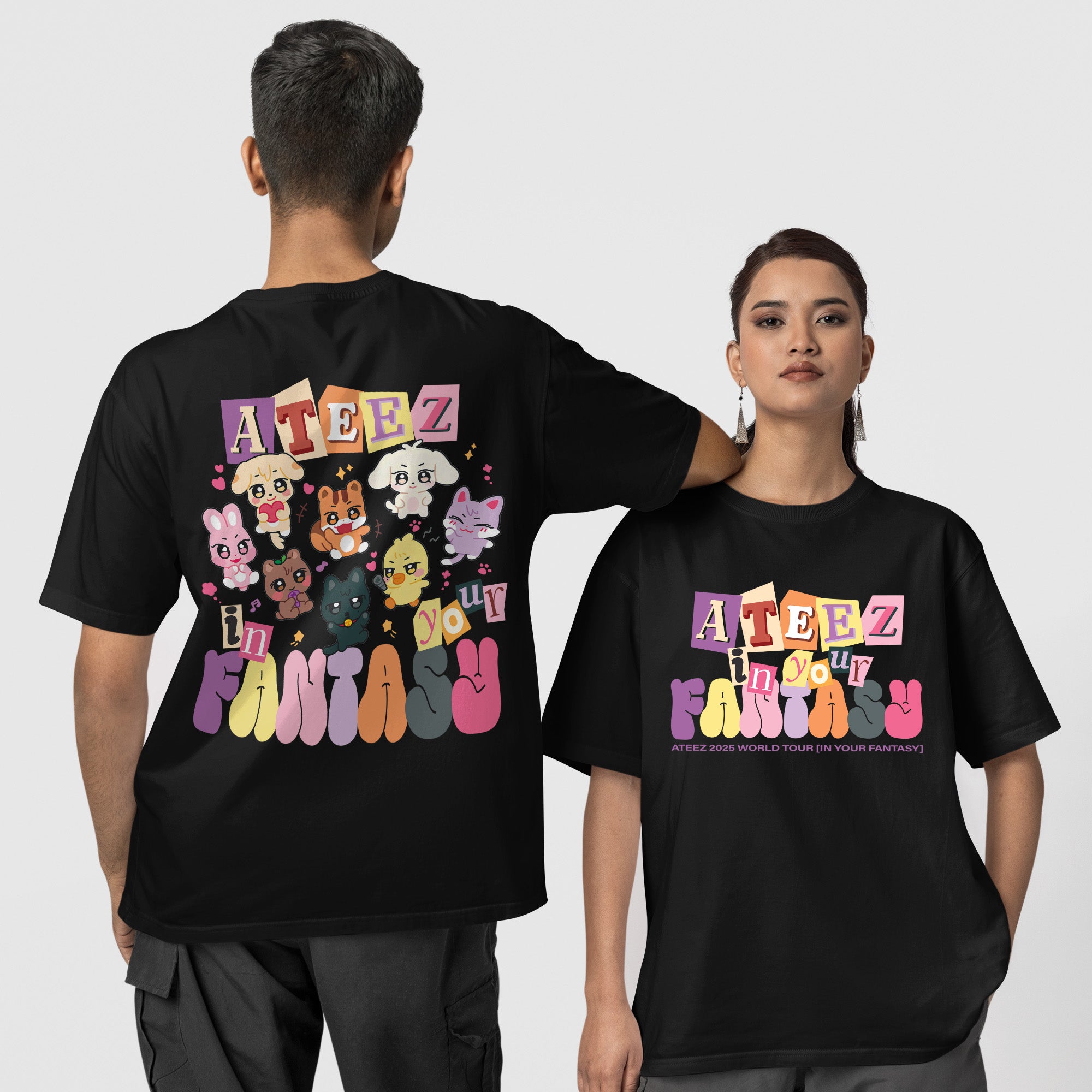 ATEEZ Cute Aniteez In Your Fantasy T-Shirt - Couple 1 view, Y2K kpop concert tee