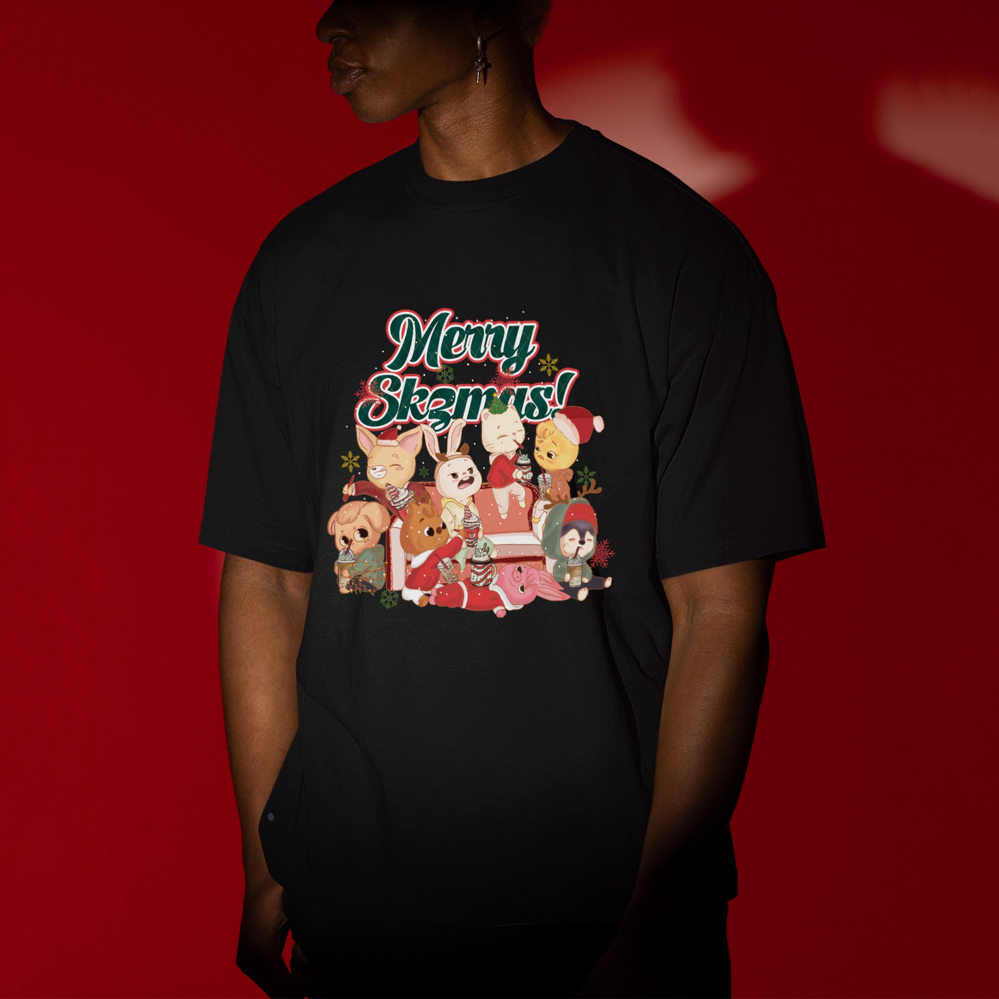 Stray Kids Cute Merry Skzmas T-Shirt - Men view, Y2K kpop concert tee