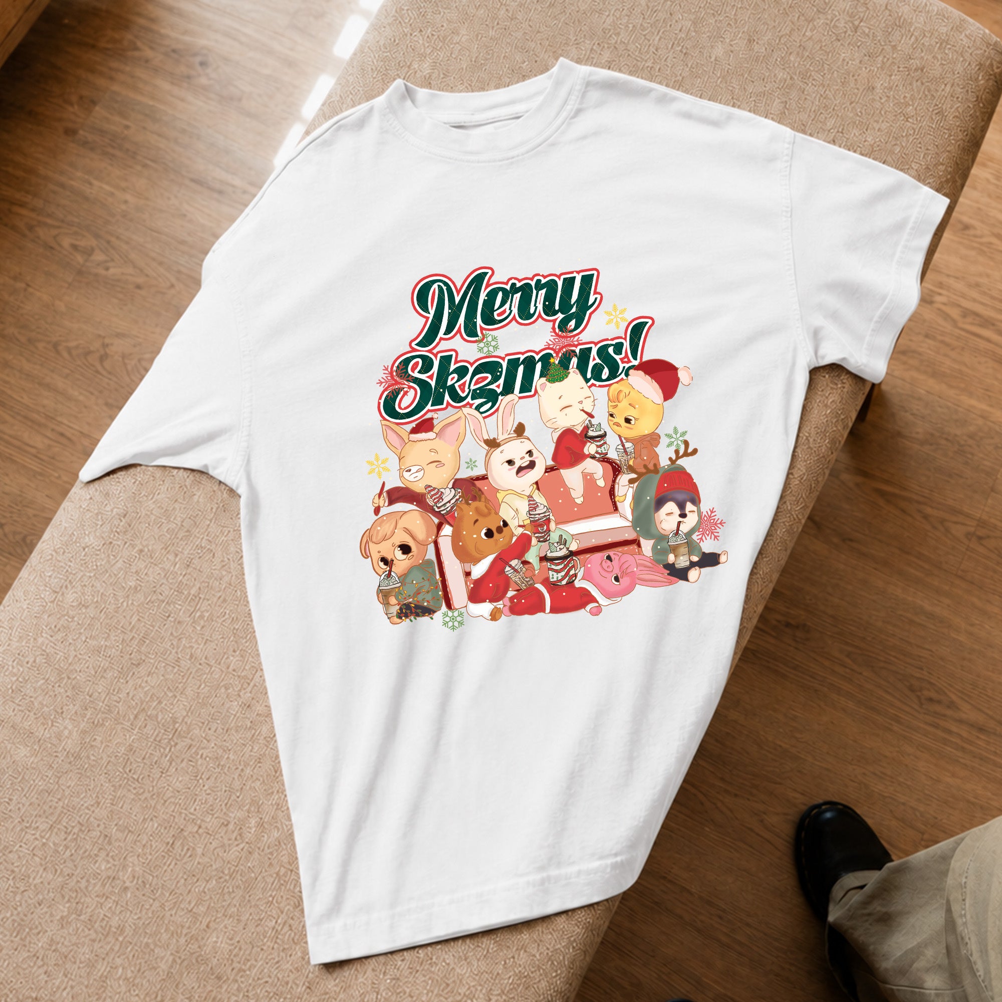 Stray Kids Cute Merry Skzmas T-Shirt - Spread view, Y2K kpop concert tee