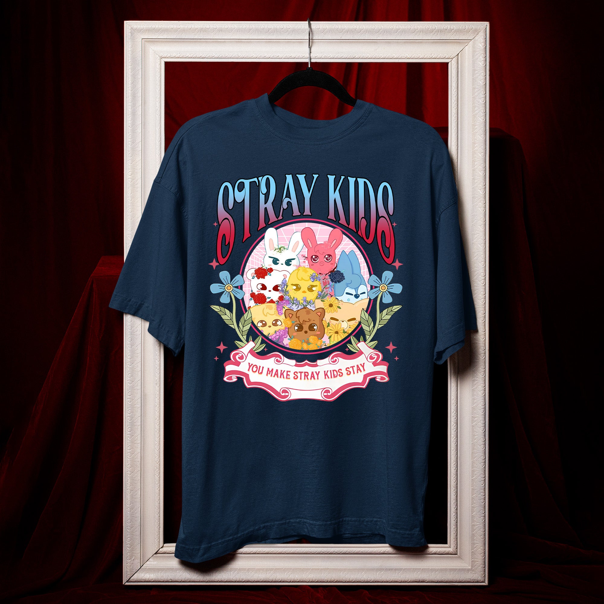 You Make Stray Kids Stay - Lovely Skzoo T-Shirt - Hang view, Y2K kpop concert tee