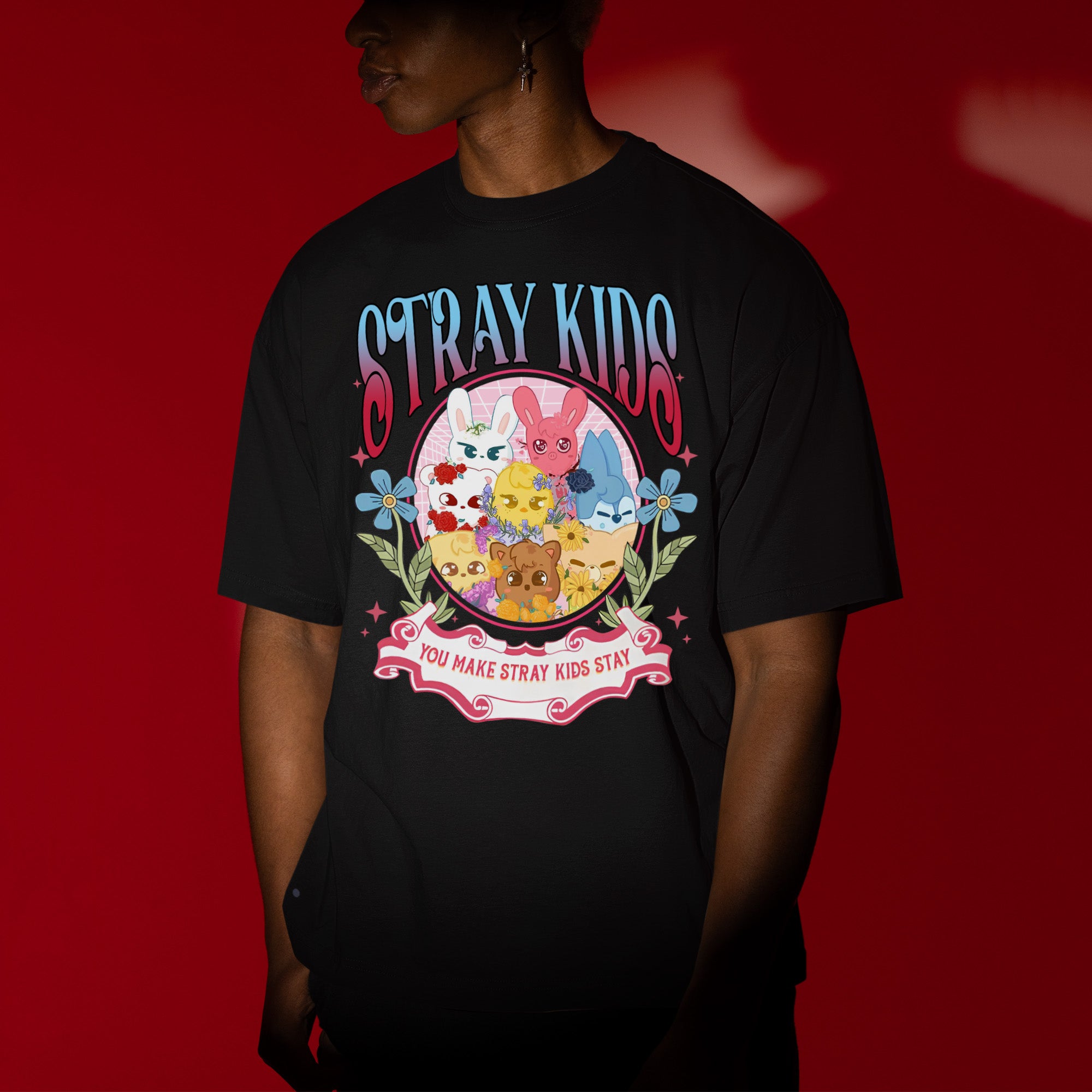 You Make Stray Kids Stay - Lovely Skzoo T-Shirt - Men view, Y2K kpop concert tee