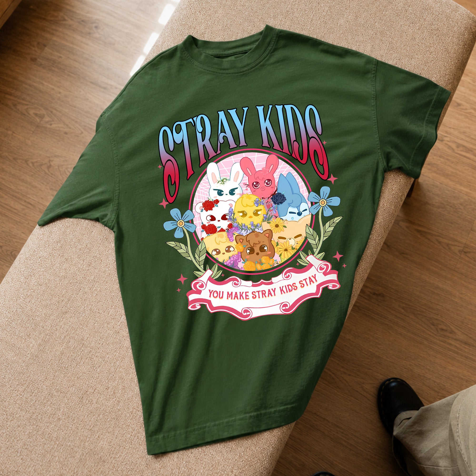 You Make Stray Kids Stay - Lovely Skzoo T-Shirt - Spread view, Y2K kpop concert tee