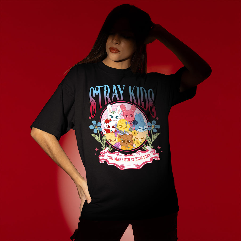 You Make Stray Kids Stay - Lovely Skzoo T-Shirt - Women view, Y2K kpop concert tee
