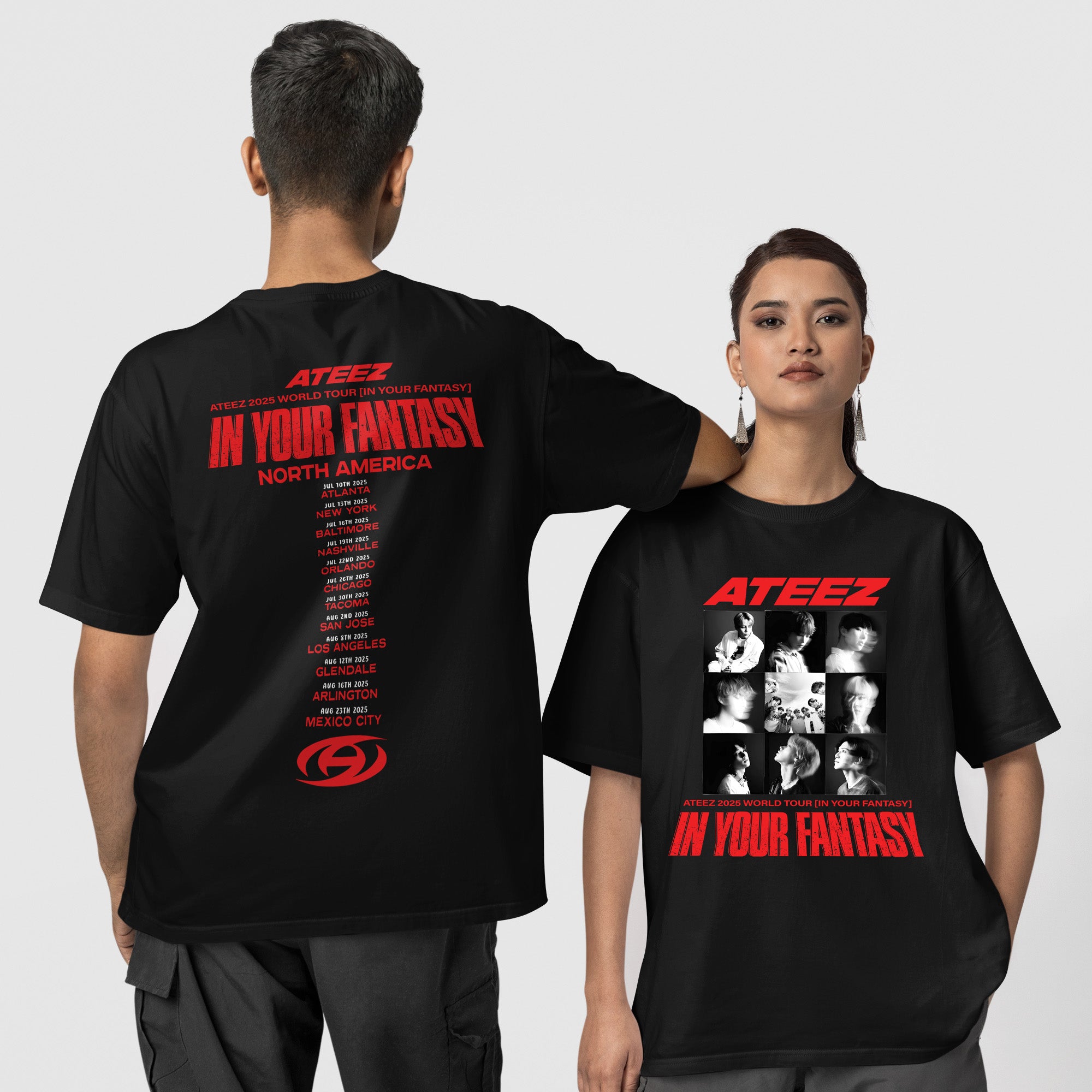 ATEEZ World Tour 2025 in US T-Shirt - Couple 1 view, Y2K kpop concert tee
