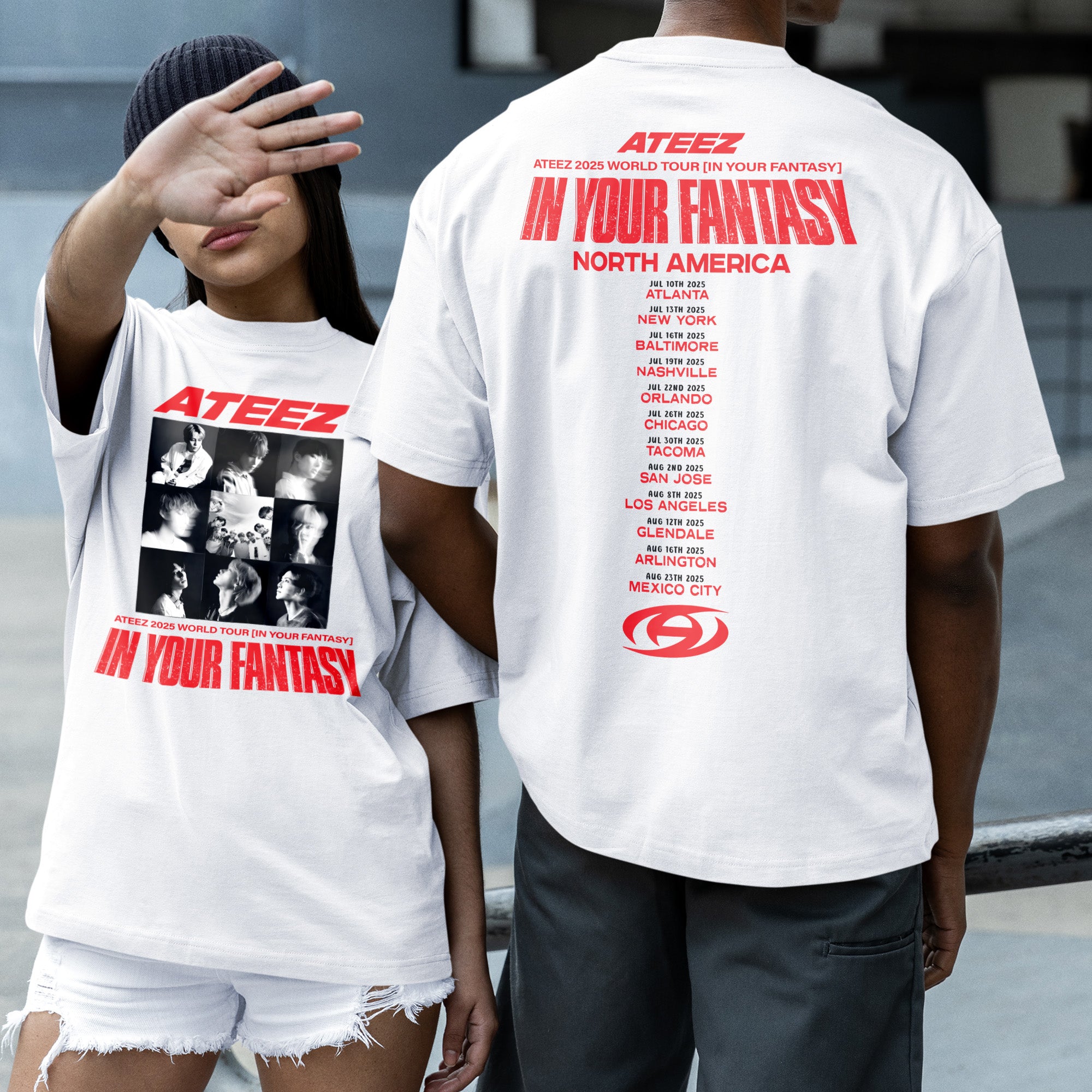 ATEEZ World Tour 2025 in US T-Shirt - Couple 2 view, Y2K kpop concert tee