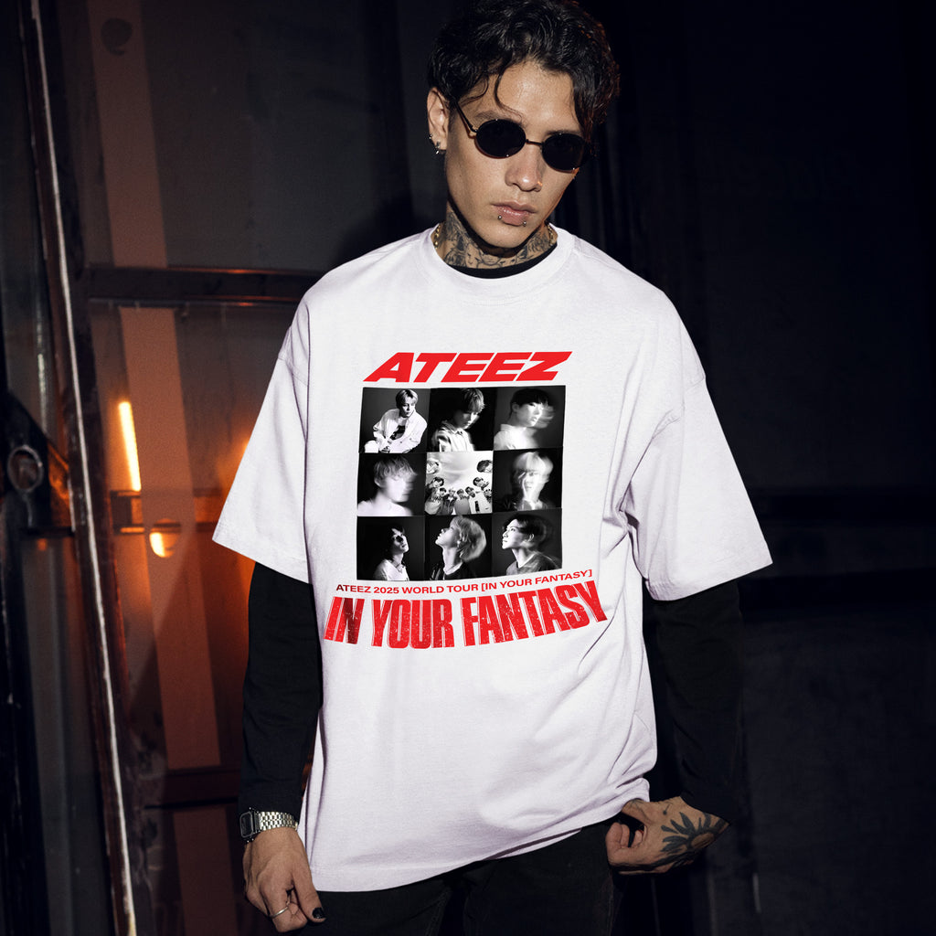 ATEEZ World Tour 2025 in US T-Shirt - Men Front view, Y2K kpop concert tee