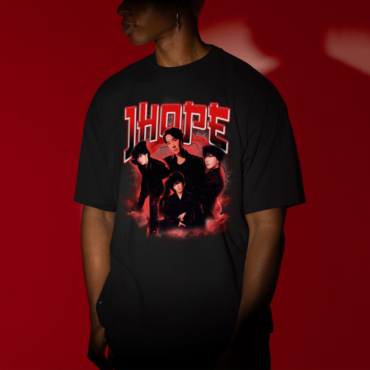 BTS J-Hope Graphic Full Size T-Shirt - Men view, Y2K kpop concert tee