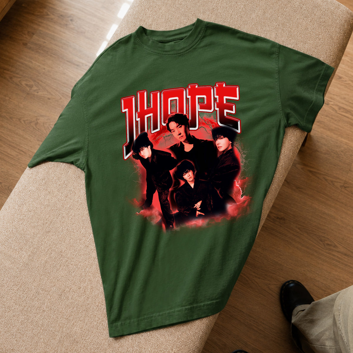 BTS J-Hope Graphic Full Size T-Shirt - Spread view, Y2K kpop concert tee