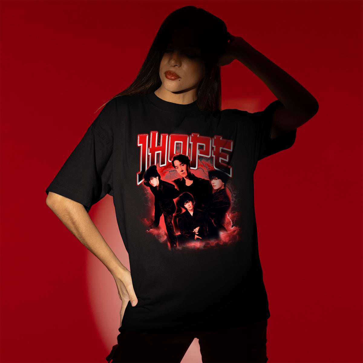 BTS J-Hope Graphic Full Size T-Shirt - Women view, Y2K kpop concert tee
