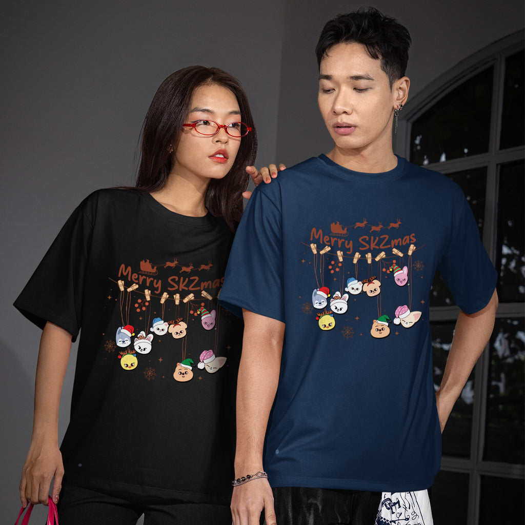 Stray Kids Merry Skzmas Skzoo T-Shirt - Couple view, Y2K kpop concert tee