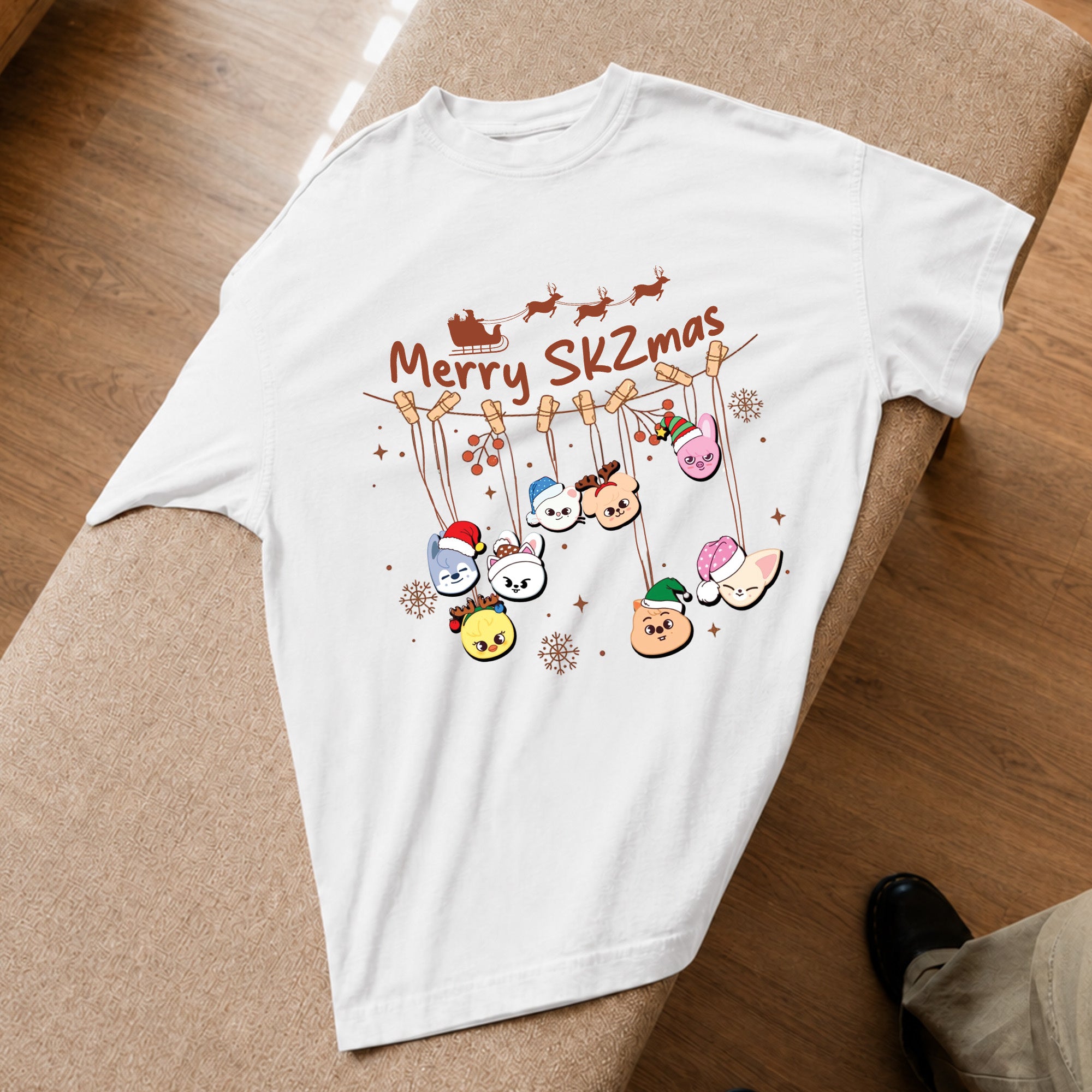 Stray Kids Merry Skzmas Skzoo T-Shirt - Spread view, Y2K kpop concert tee