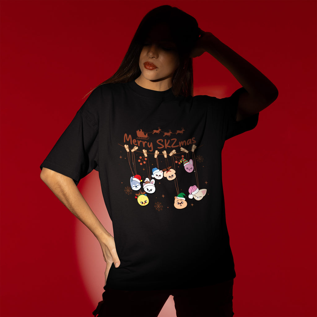 Stray Kids Merry Skzmas Skzoo T-Shirt - Women view, Y2K kpop concert tee