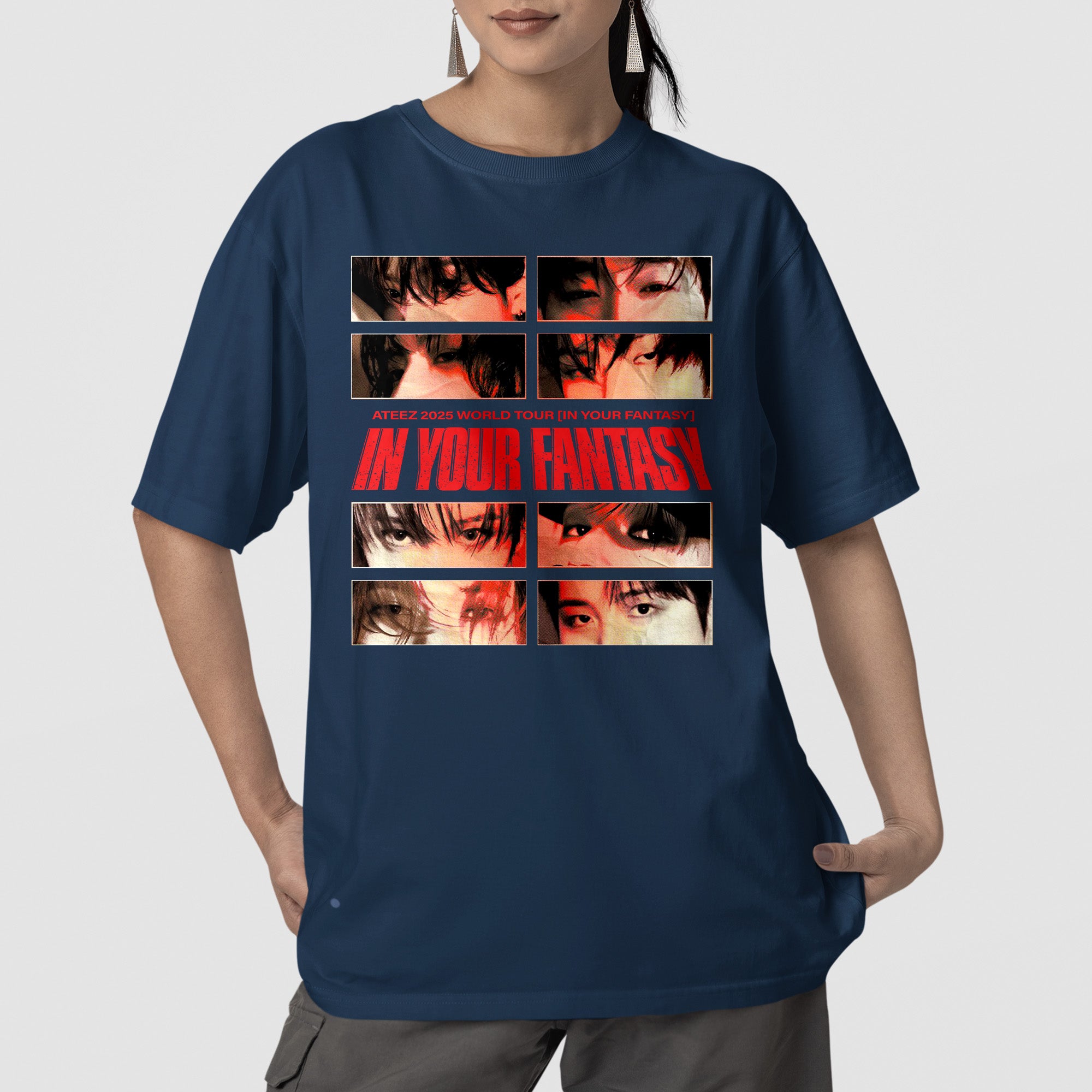 ATEEZ In Your Fantasy Tour Date T-Shirt - Front view, Y2K kpop concert tee