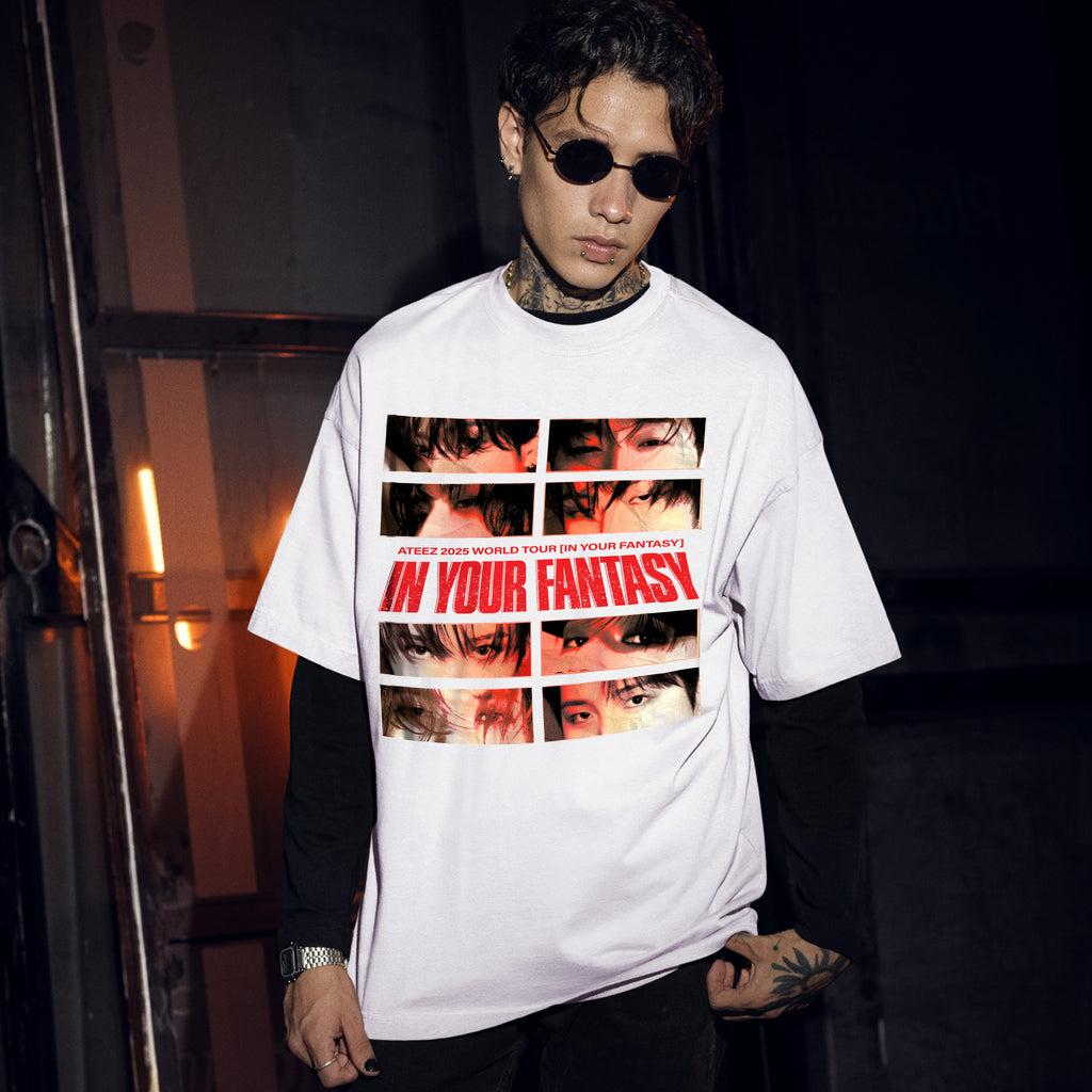 ATEEZ In Your Fantasy Tour Date T-Shirt - Men Front view, Y2K kpop concert tee
