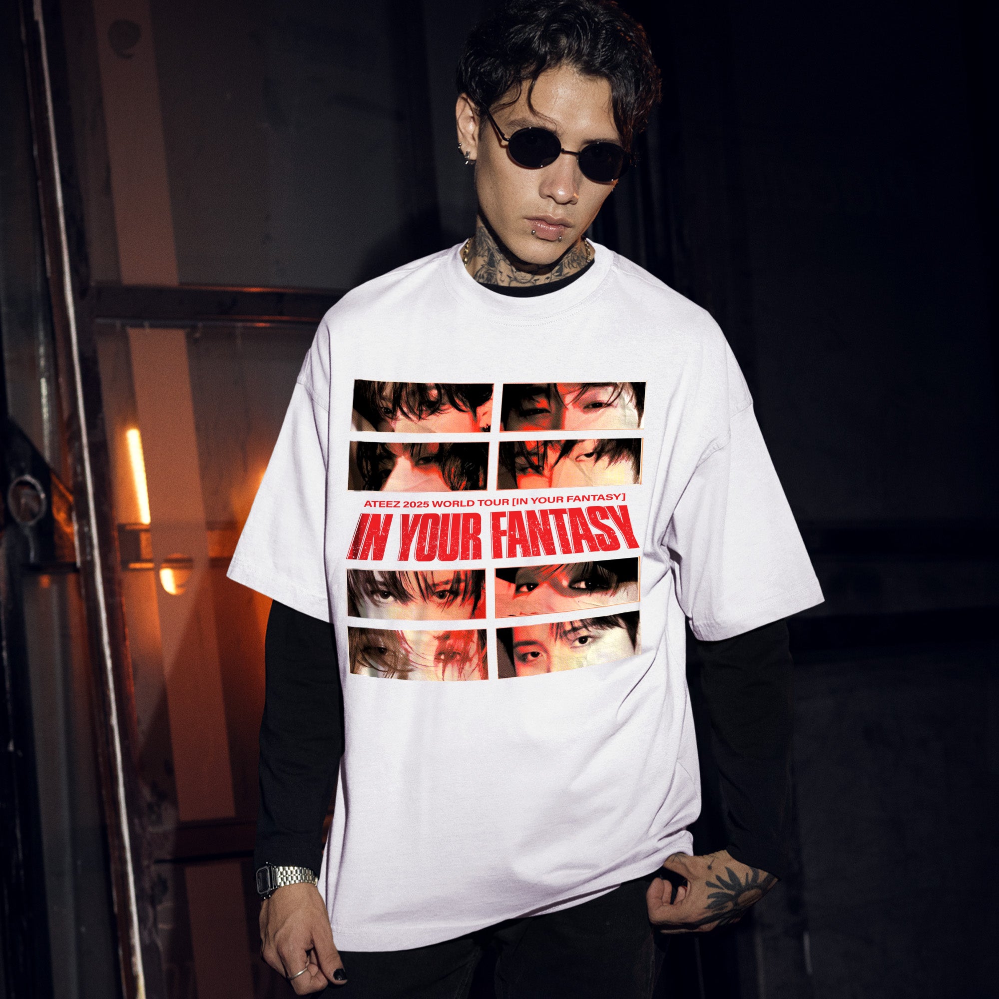 ATEEZ In Your Fantasy Tour Date T-Shirt - Men Front view, Y2K kpop concert tee