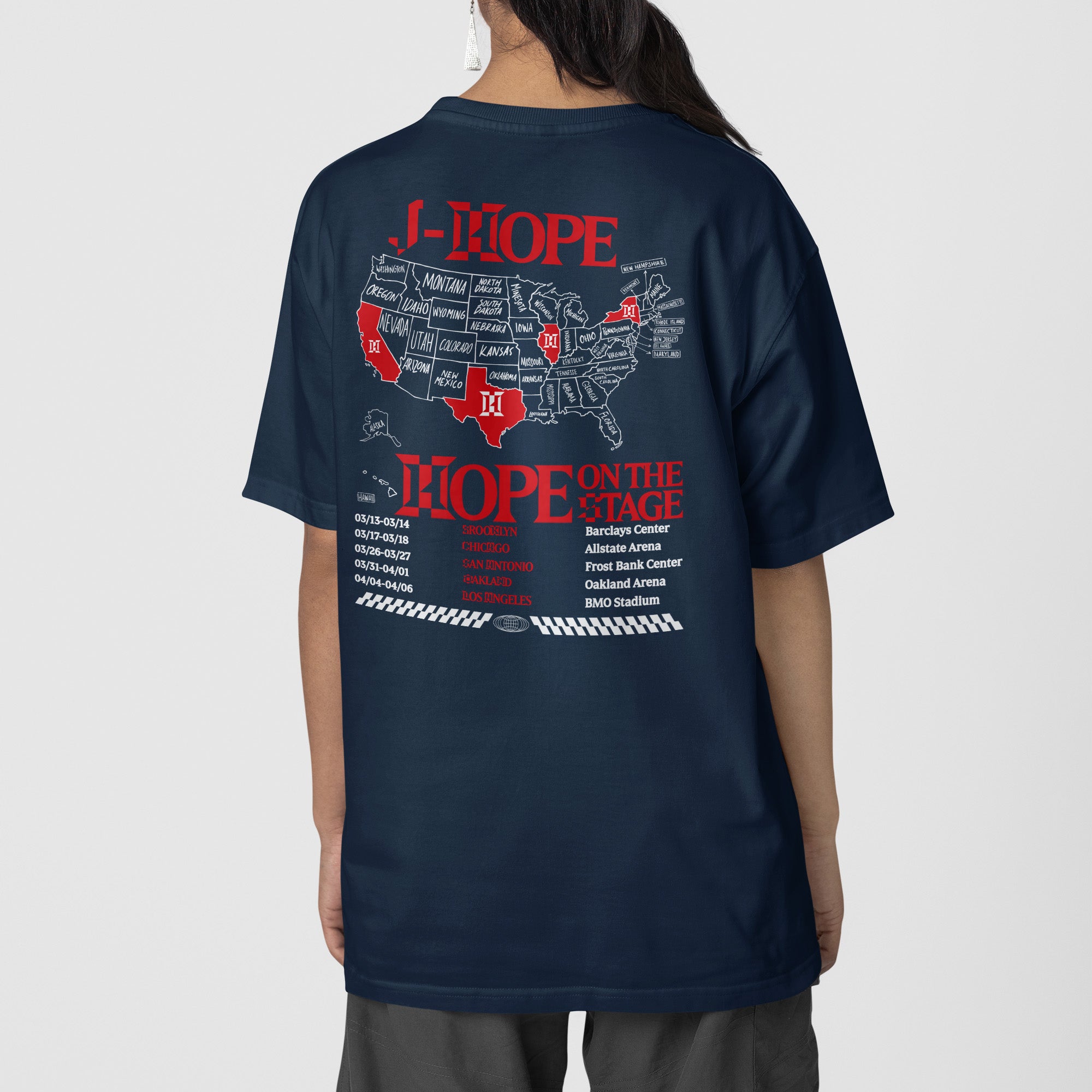 BTS J-Hope On The Stage State Map T-Shirt - Back view, Y2K kpop concert tee
