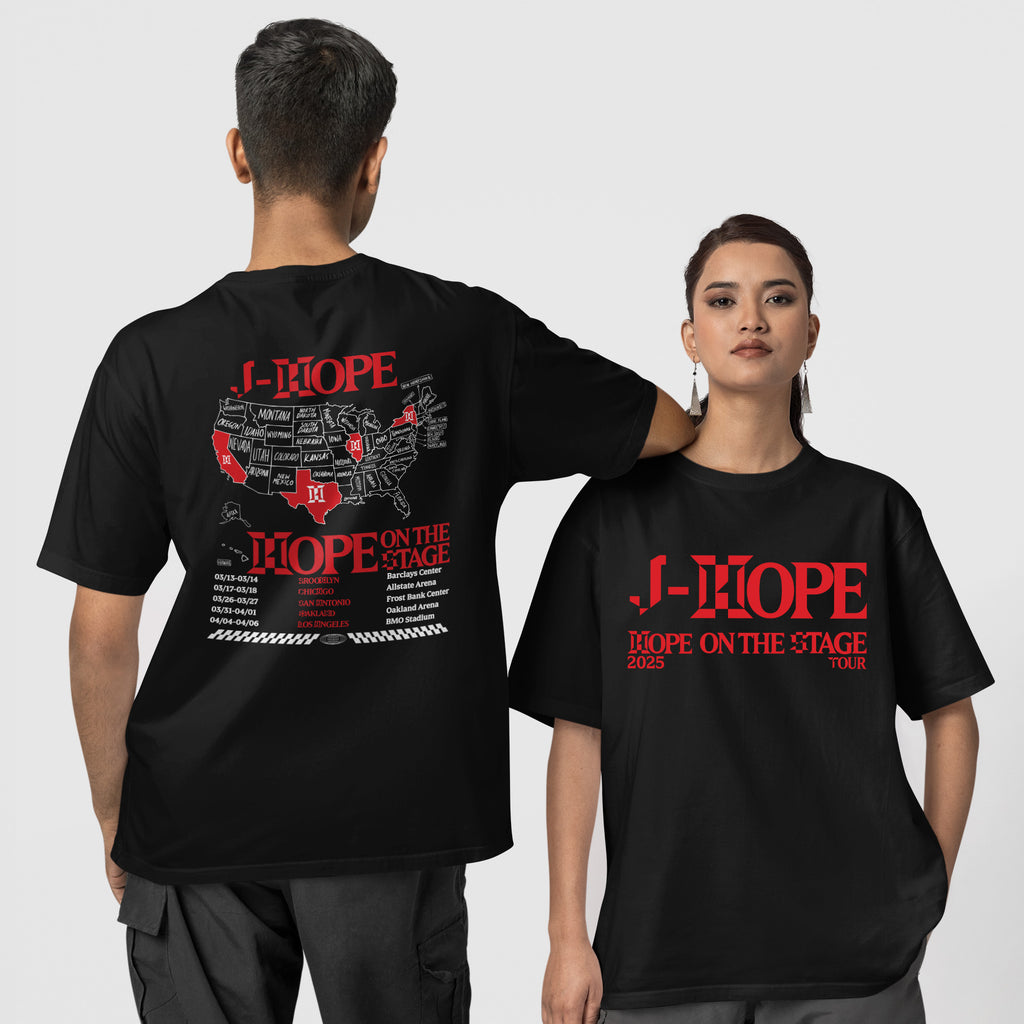 BTS J-Hope On The Stage State Map T-Shirt - Couple 1 view, Y2K kpop concert tee