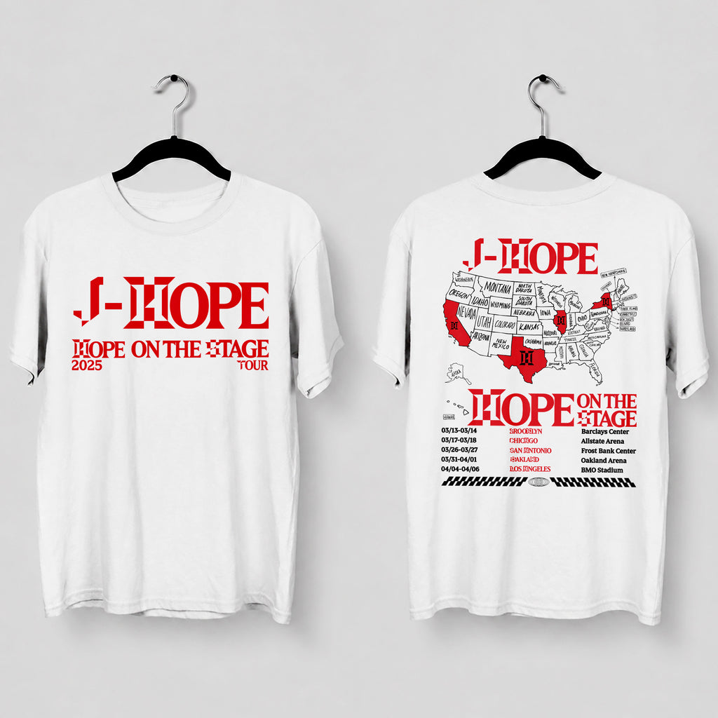 BTS J-Hope On The Stage State Map T-Shirt - Main view, Y2K kpop concert tee