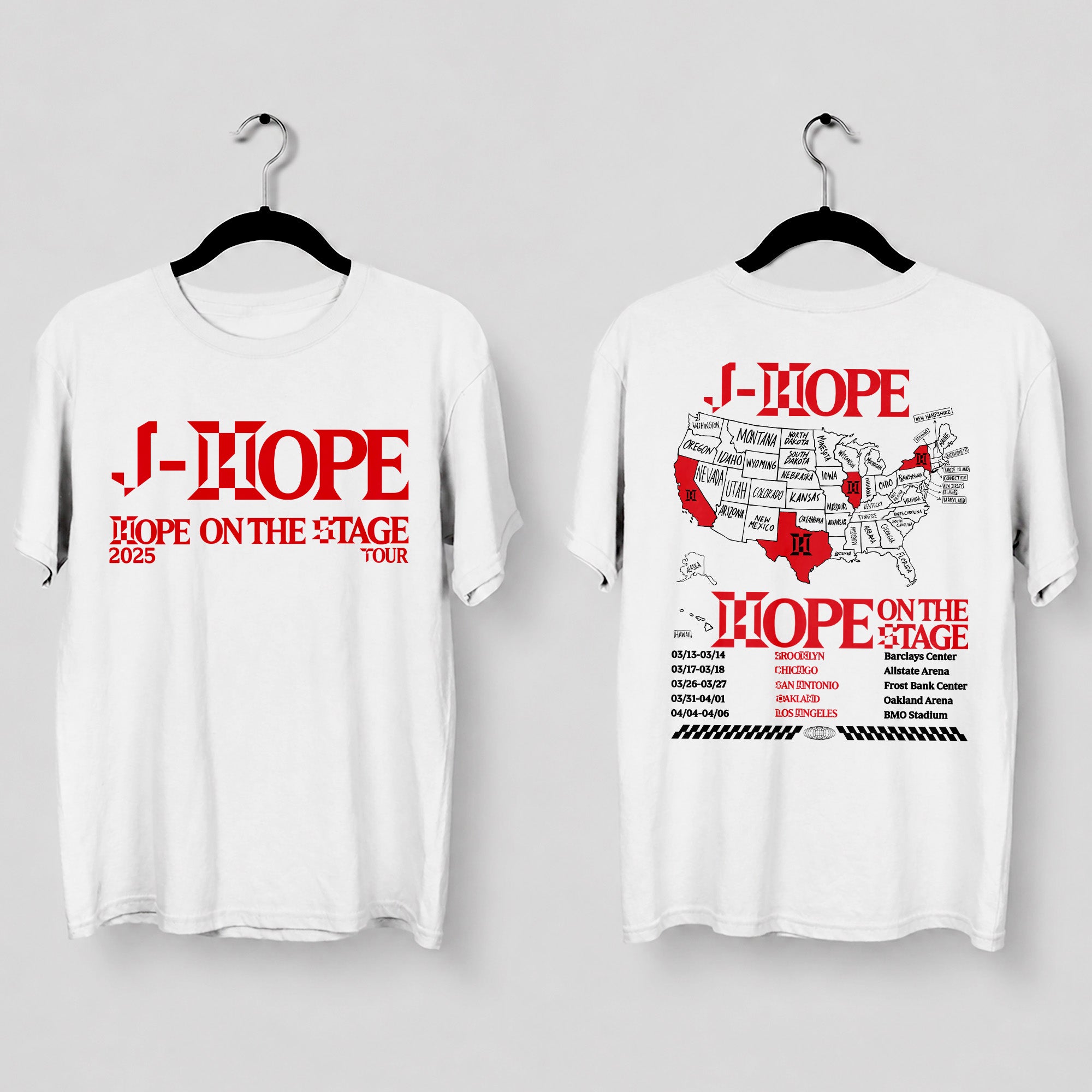 BTS J-Hope On The Stage State Map T-Shirt - Main view, Y2K kpop concert tee