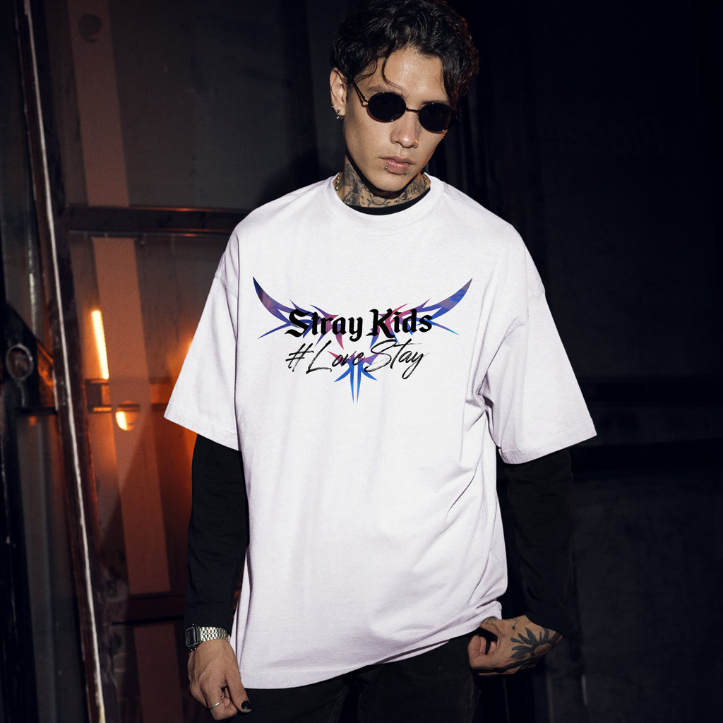 Stray Kids Love Stay 8th Anniversary T-Shirt - Men Front view, Y2K kpop concert tee