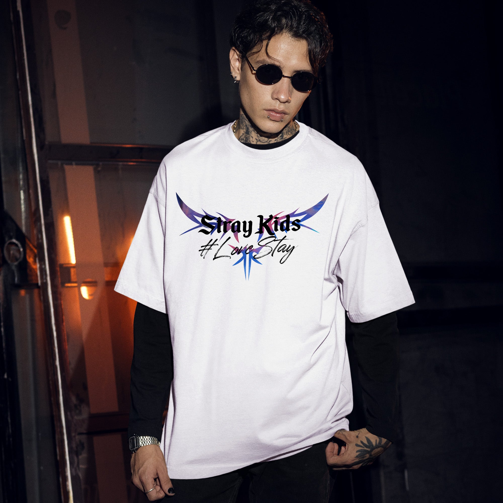 Stray Kids Love Stay 8th Anniversary T-Shirt - Men Front view, Y2K kpop concert tee