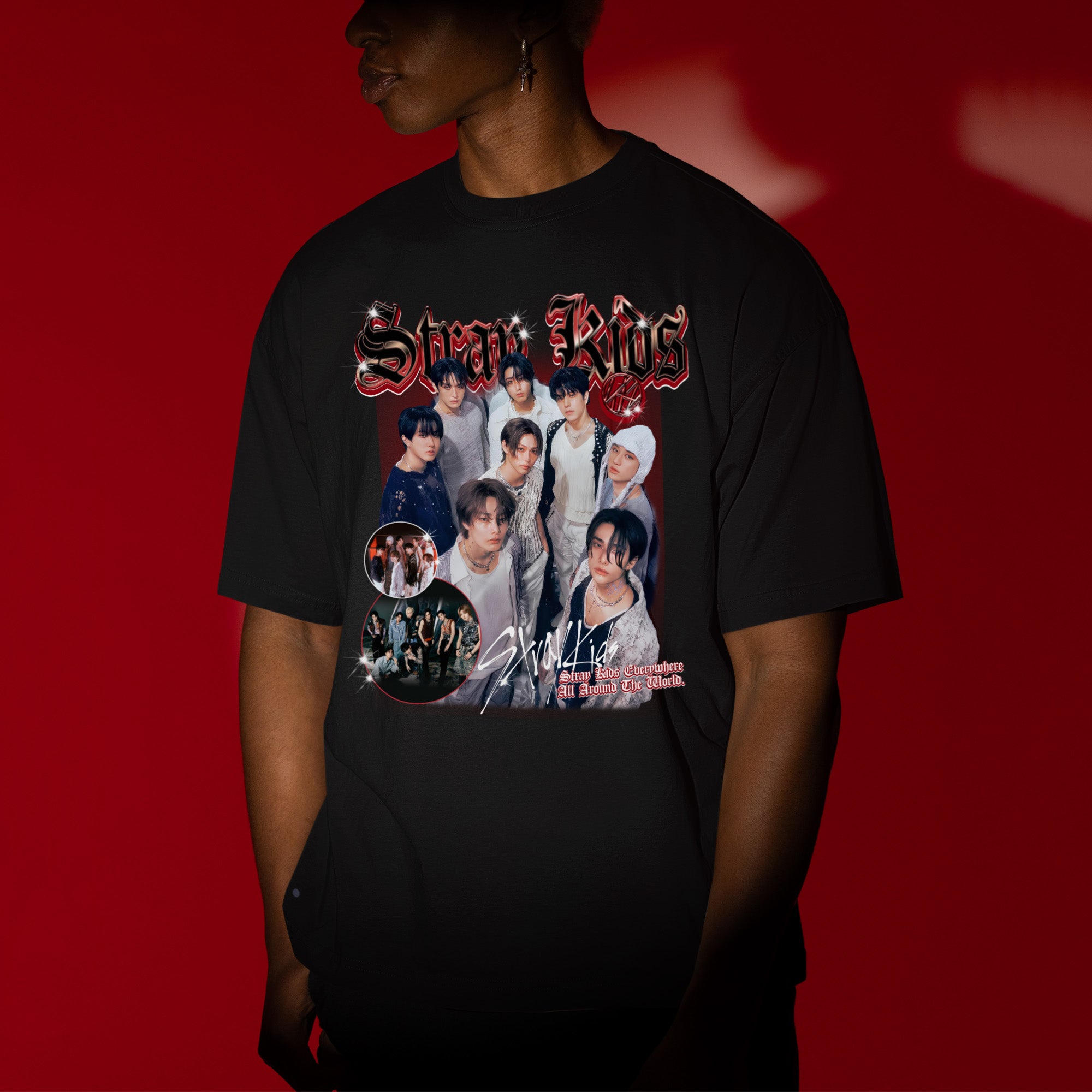 Stray Kids Print T-Shirt - Men view, Y2K kpop concert tee