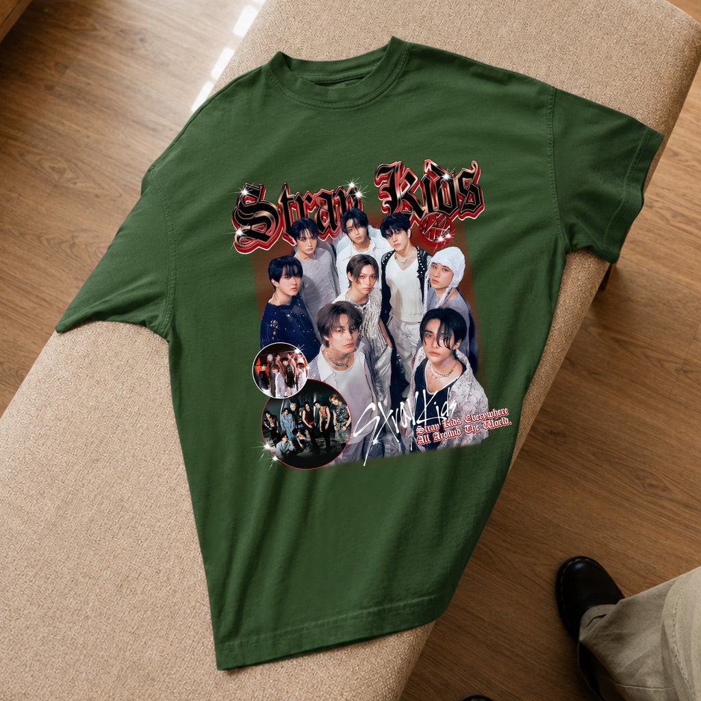 Stray Kids Print T-Shirt - Spread view, Y2K kpop concert tee