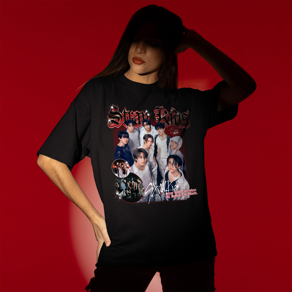 Stray Kids Print T-Shirt - Women view, Y2K kpop concert tee
