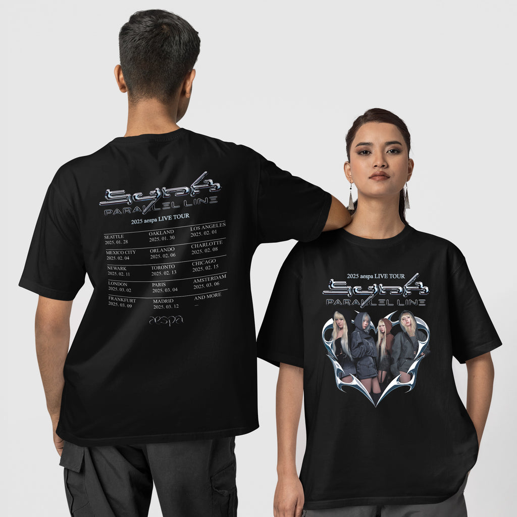 AESPA World Tour 2025 in US T-Shirt - Couple 1 view, Y2K kpop concert tee
