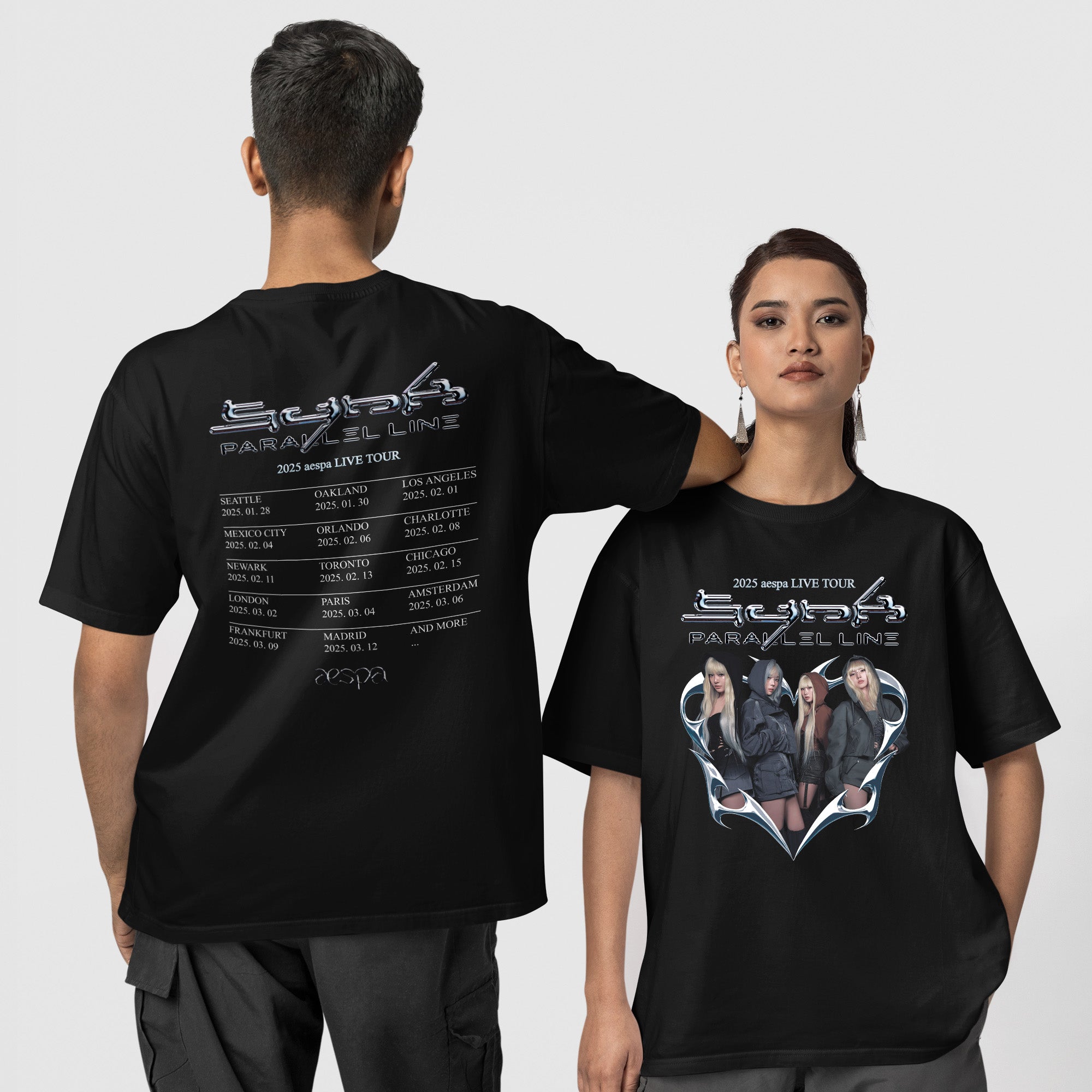 AESPA World Tour 2025 in US T-Shirt - Couple 1 view, Y2K kpop concert tee