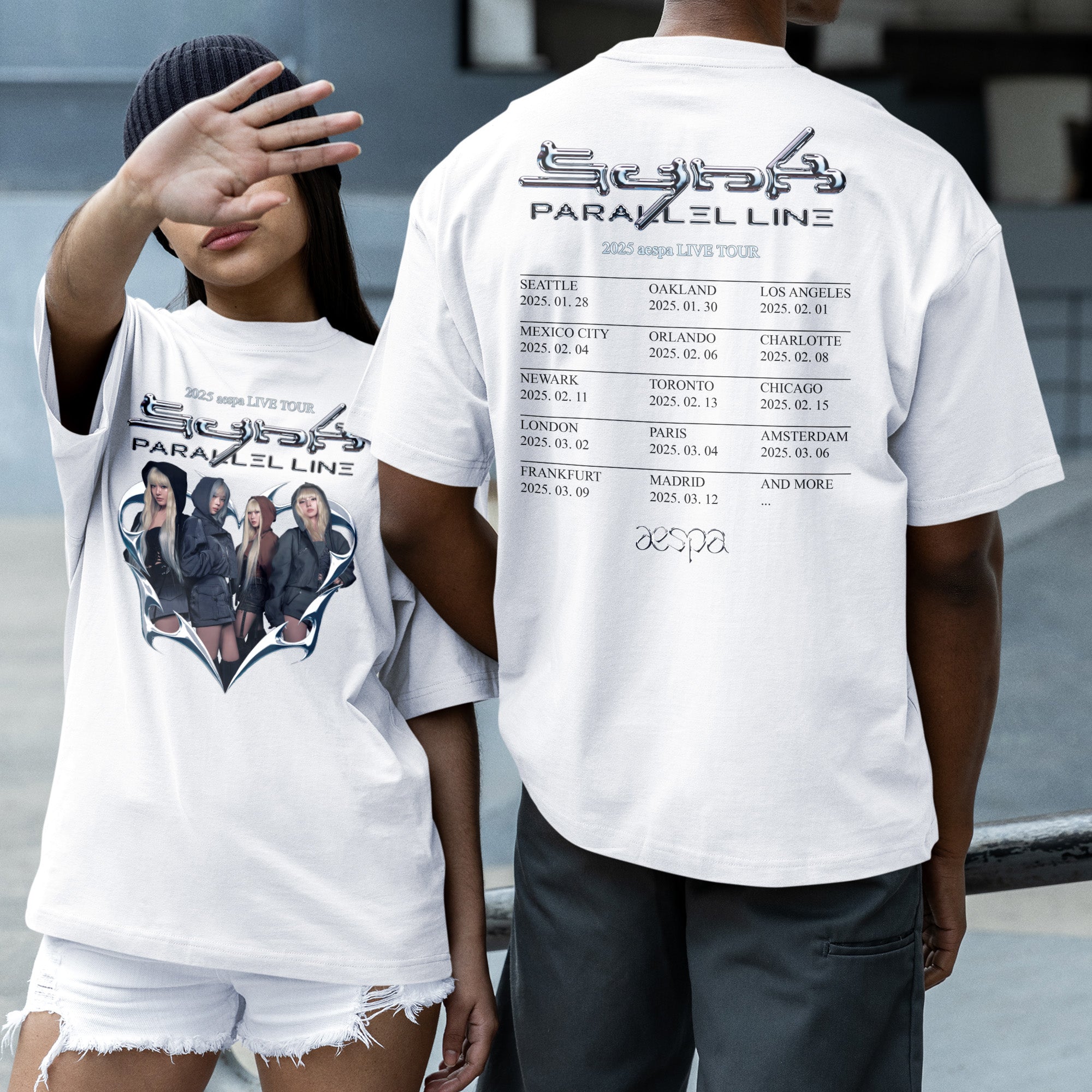 AESPA World Tour 2025 in US T-Shirt - Couple 2 view, Y2K kpop concert tee