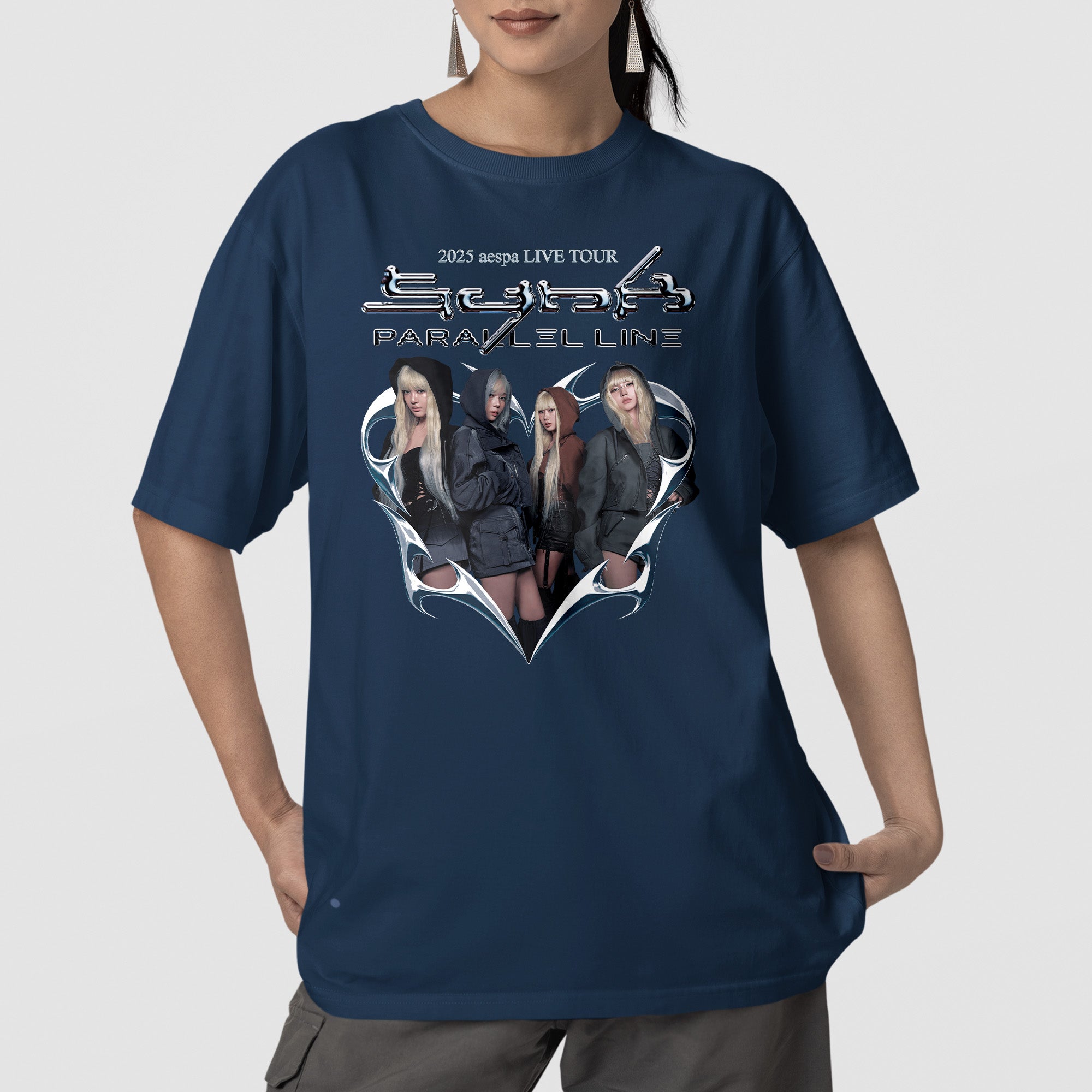 AESPA World Tour 2025 in US T-Shirt - Front view, Y2K kpop concert tee
