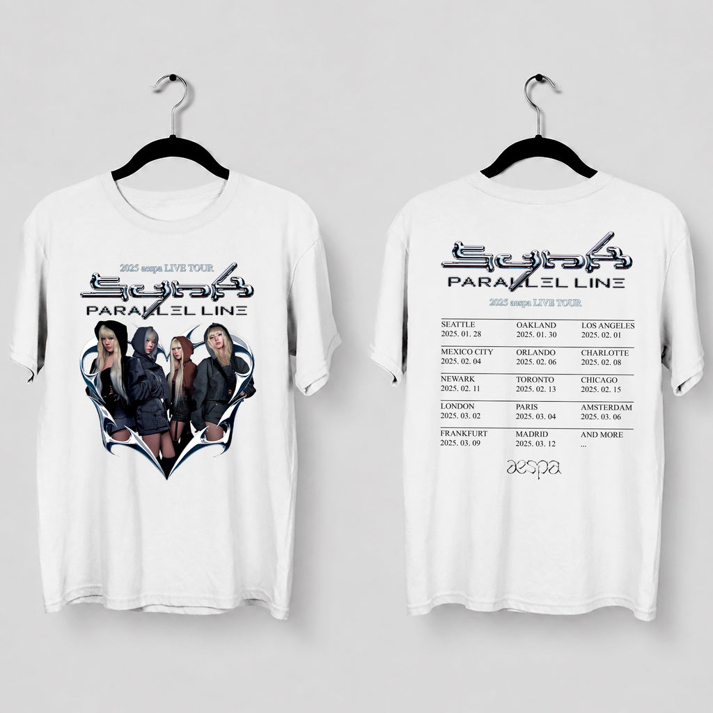 AESPA World Tour 2025 in US T-Shirt - Main view, Y2K kpop concert tee