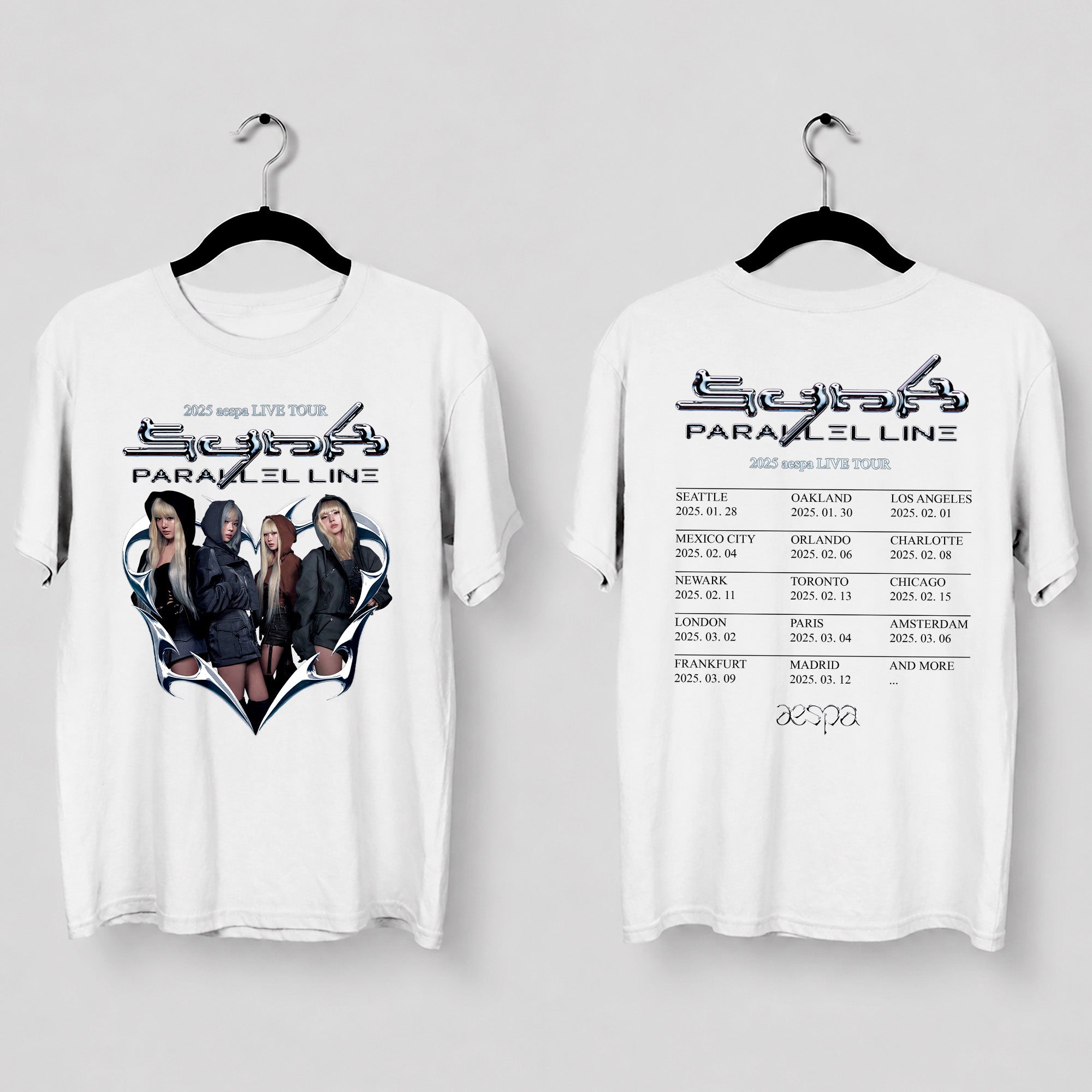 AESPA World Tour 2025 in US T-Shirt - Main view, Y2K kpop concert tee