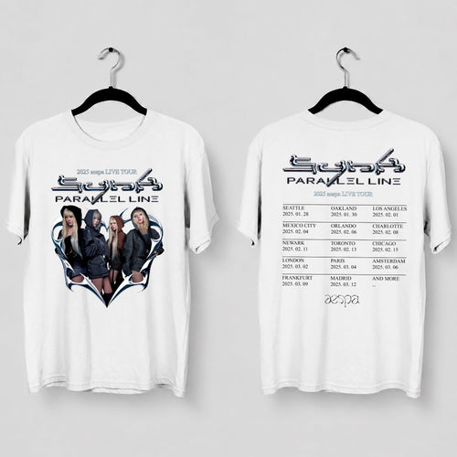 AESPA World Tour 2025 in US T-Shirt - Main view, Y2K kpop concert tee