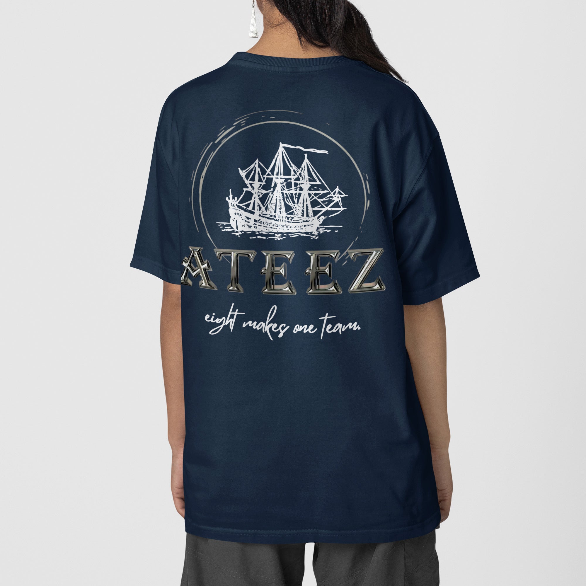ATEEZ Eight Makes One Team T-Shirt - Back view, Y2K kpop concert tee