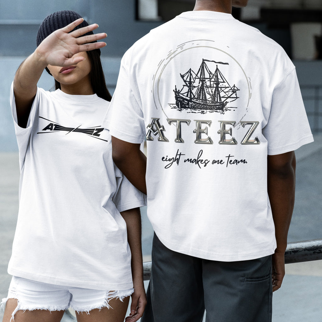 ATEEZ Eight Makes One Team T-Shirt - Couple 2 view, Y2K kpop concert tee