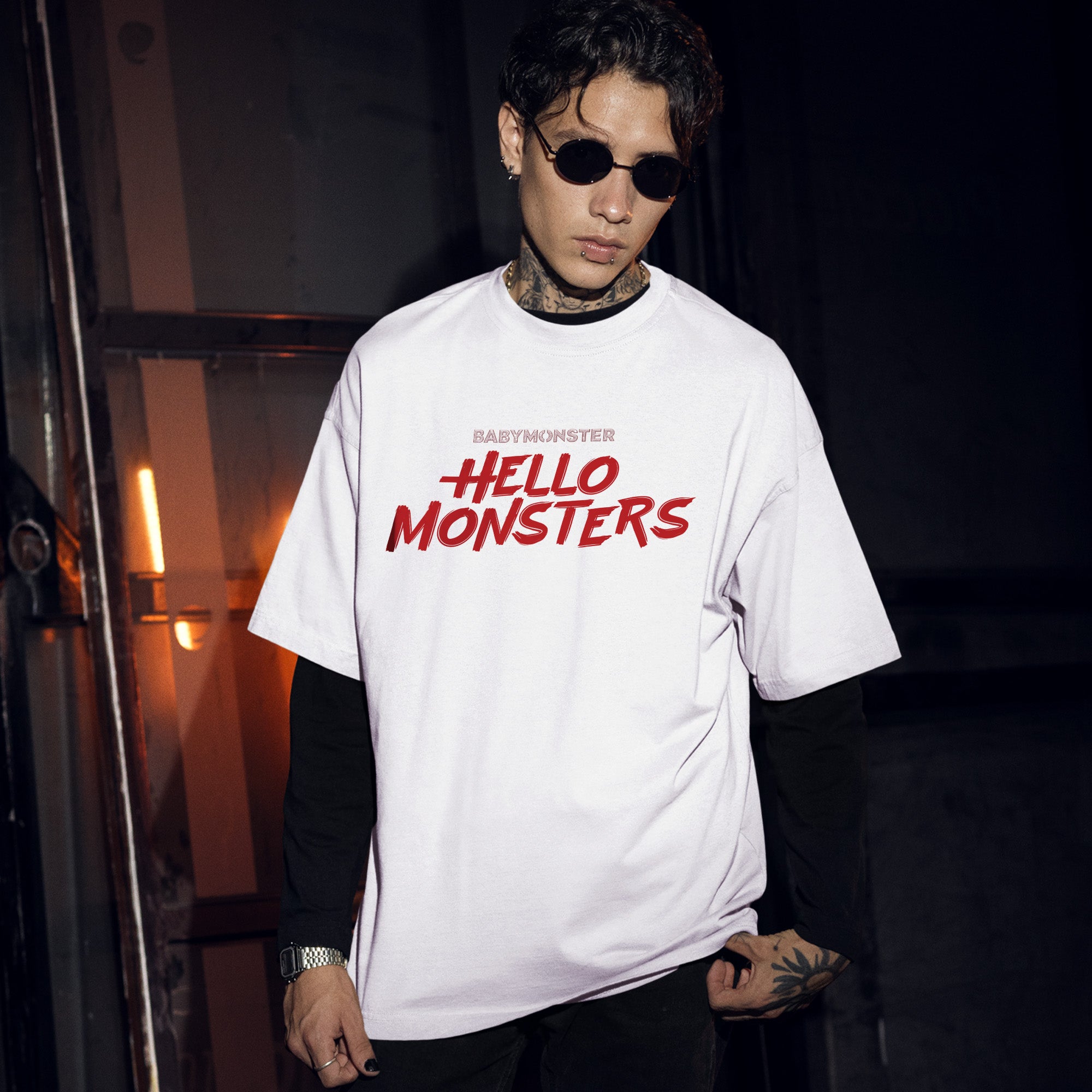 BABYMONSTER 2025 World Tour In US T-Shirt - Men Front view, Y2K kpop concert tee