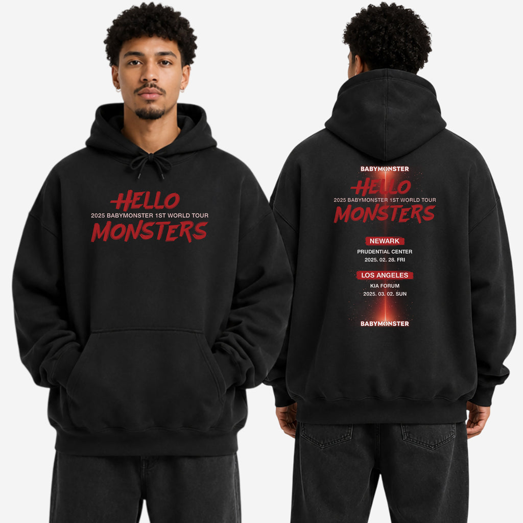 BABYMONSTER 2025 tour in US Hoodie - Men view, Y2K kpop concert hoodie