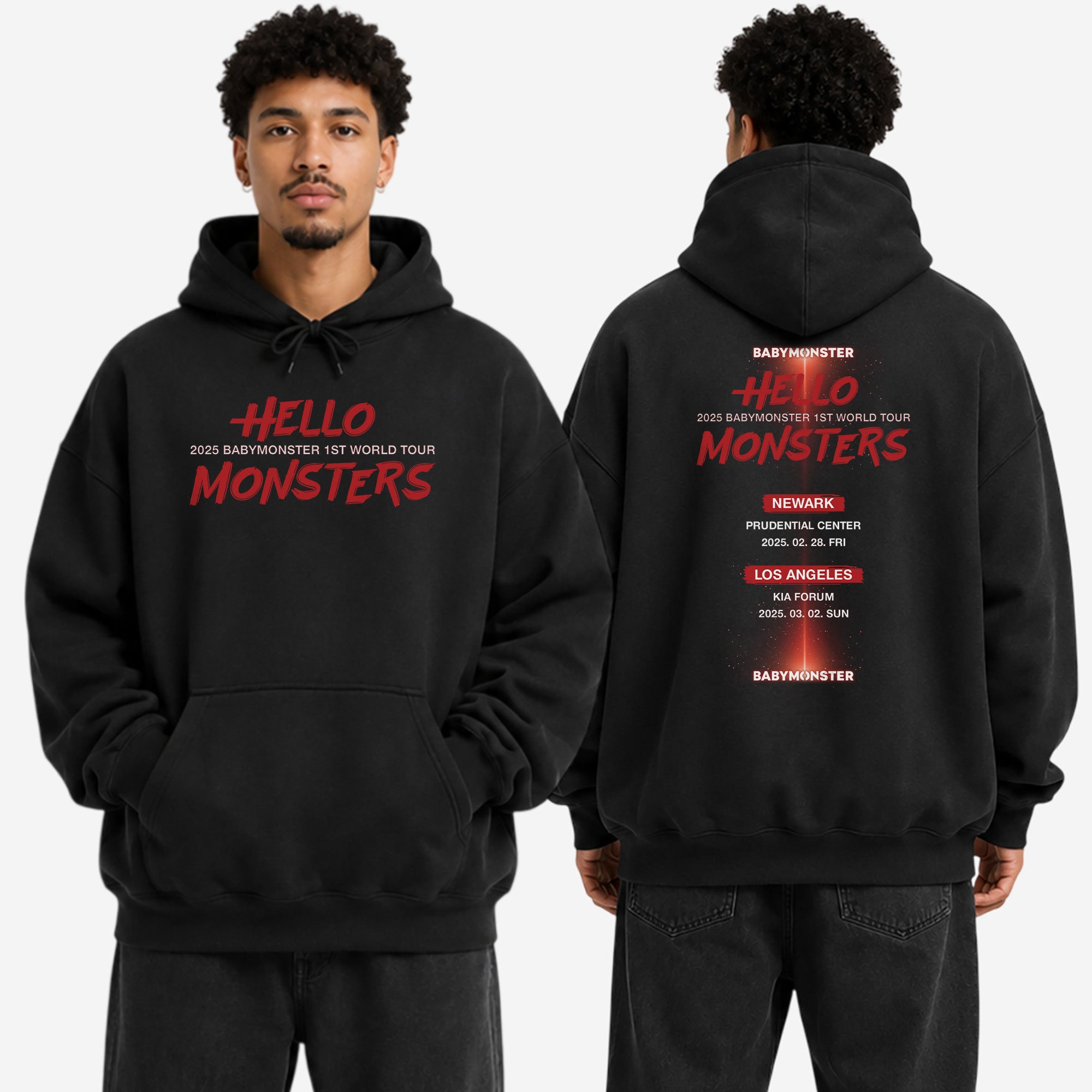 BABYMONSTER 2025 tour in US Hoodie - Men view, Y2K kpop concert hoodie
