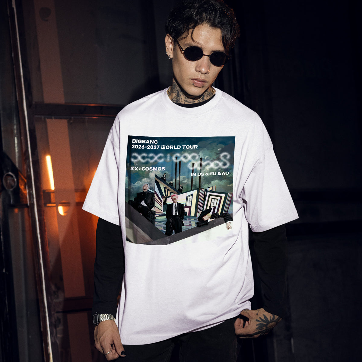 BIGBANG World Tour XX COSMOS in US EU AU T-Shirt - Men Front view, Y2K kpop concert tee