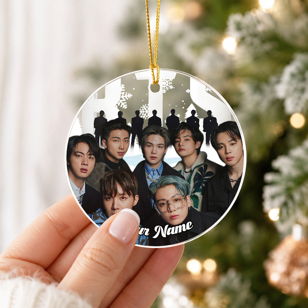 BTS Bangtan Boys 2026 Custom Name Ornament - acrylic round ornament, fan-made kpop personalized Christmas ornament