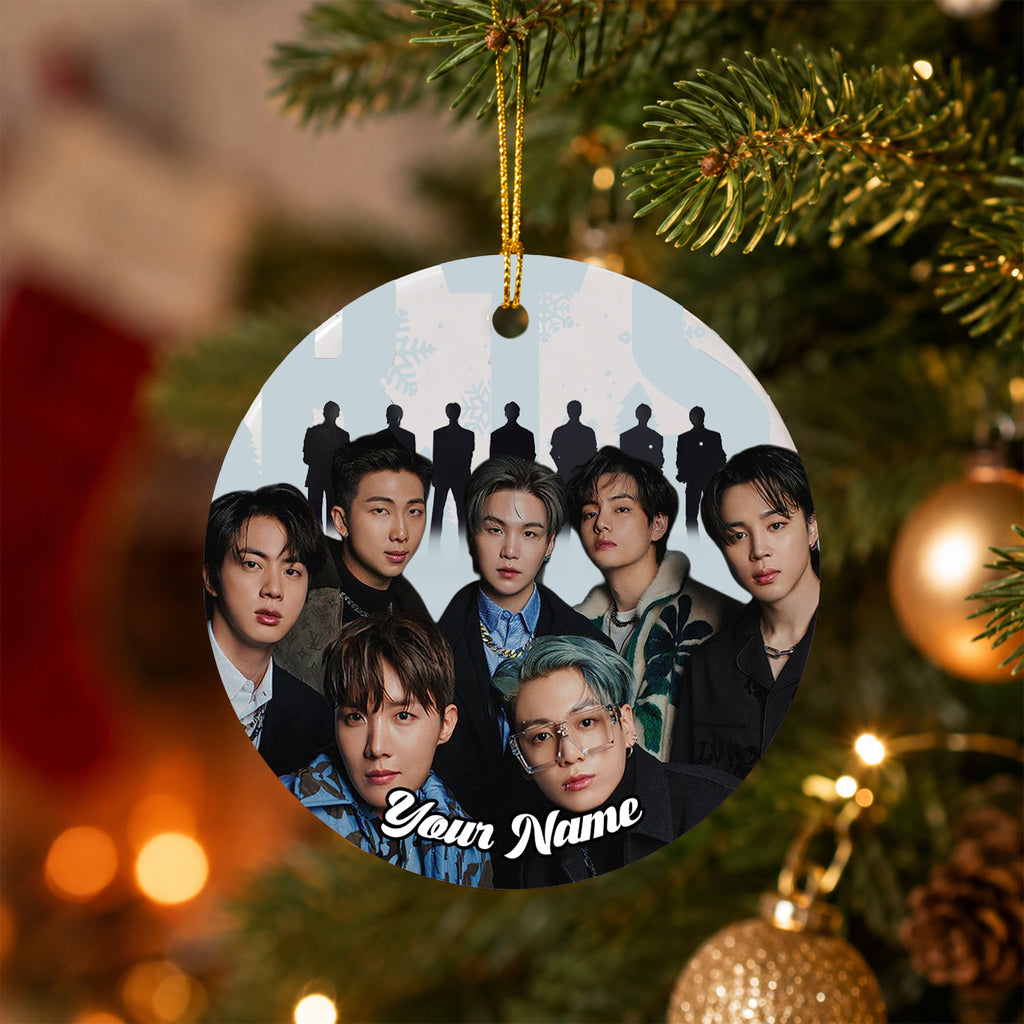 BTS Bangtan Boys 2026 Custom Name Ornament - ceramic round ornament, fan-made kpop personalized Christmas ornament