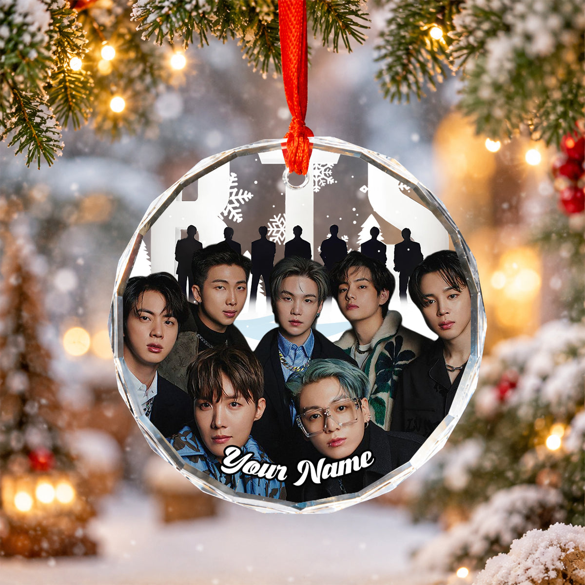 BTS Bangtan Boys 2026 Custom Name Ornament - glass round ornament, fan-made kpop personalized Christmas ornament