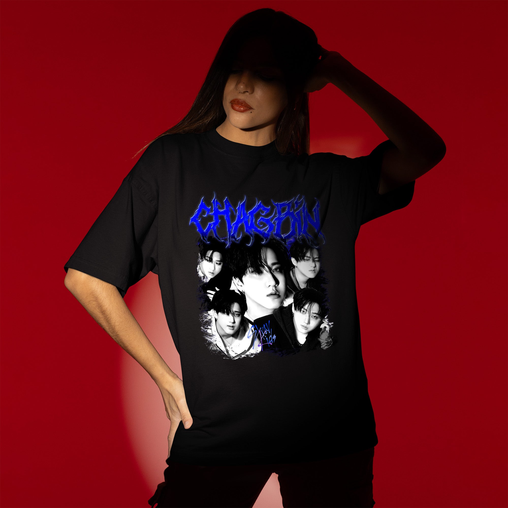 Stray Kids Graphic Changbin T-Shirt - Women view, Y2K kpop concert tee