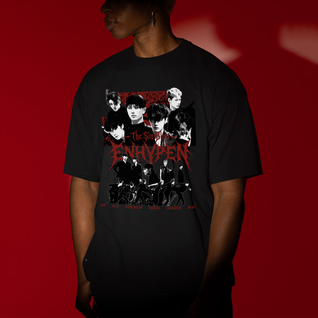 ENHYPEN THE SIN BLISS Member Graphic T-Shirt - Men view, Y2K kpop concert tee
